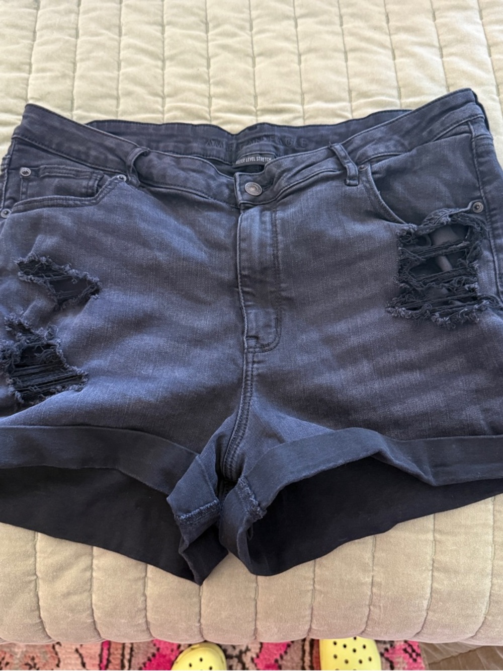 American Eagle Outfitters Black Distressed Denim Shorts